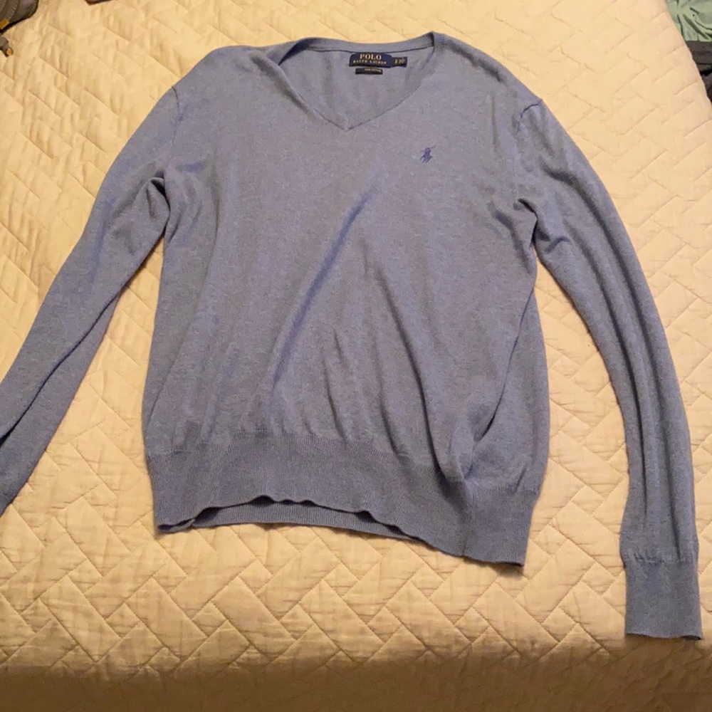 Polo Ralph Lauren Light Blue Vneck cotton sweater